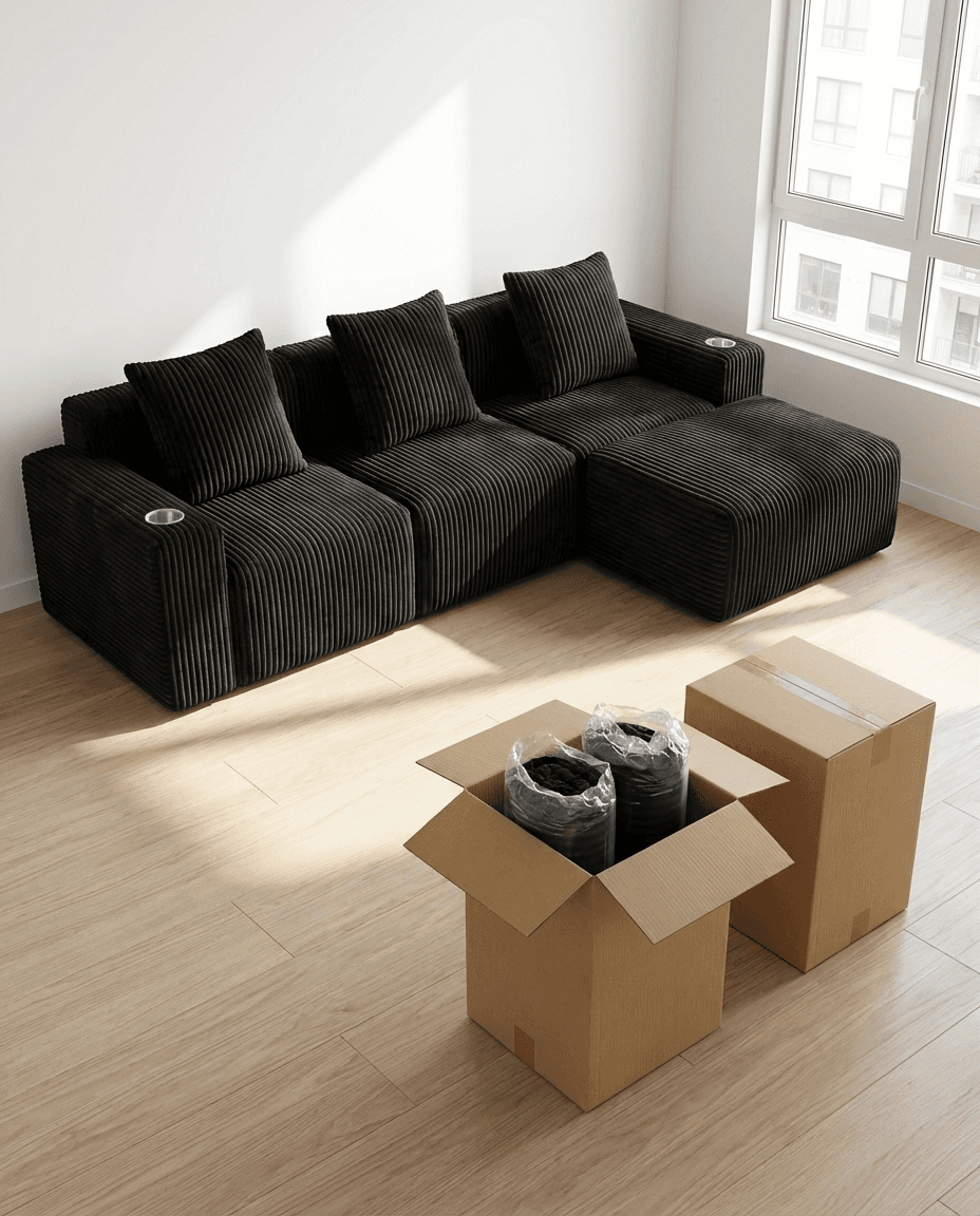 Fully expanded cloud sofa ready to use